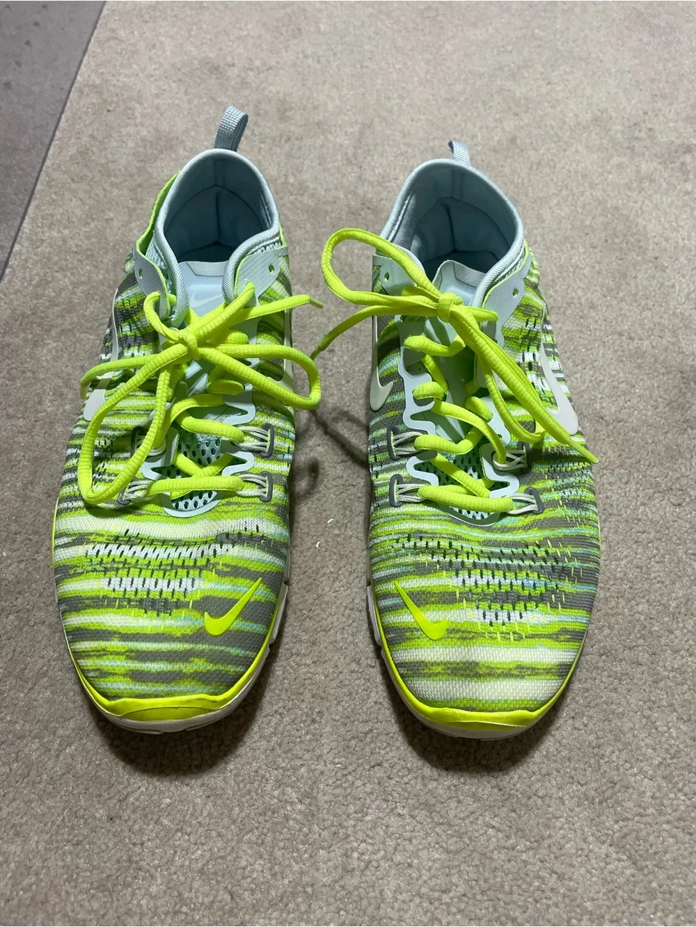 Nike Womens Free 5.0 Lime Green and Gray Knit Sneakers